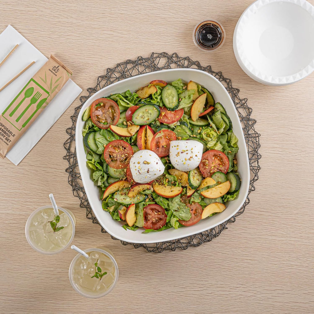 Indo 6.3 Inch Square Palm Plates, 100 Microwavable Palm Leaf Dinner Plates - Freezable, No PFAS Added, Areca Palm Leaf Plates, Oven-Ready, For Hot & Cold Foods - Restaurantware