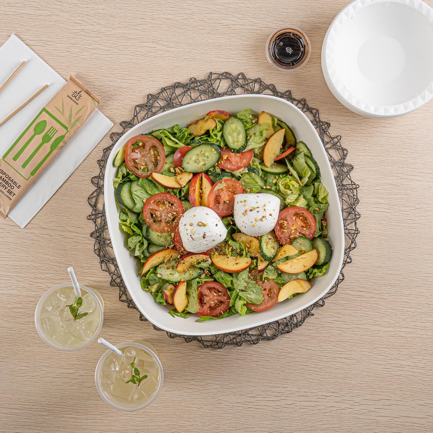 Indo 6.3 Inch Square Palm Plates, 100 Microwavable Palm Leaf Dinner Plates - Freezable, No PFAS Added, Areca Palm Leaf Plates, Oven-Ready, For Hot & Cold Foods - Restaurantware