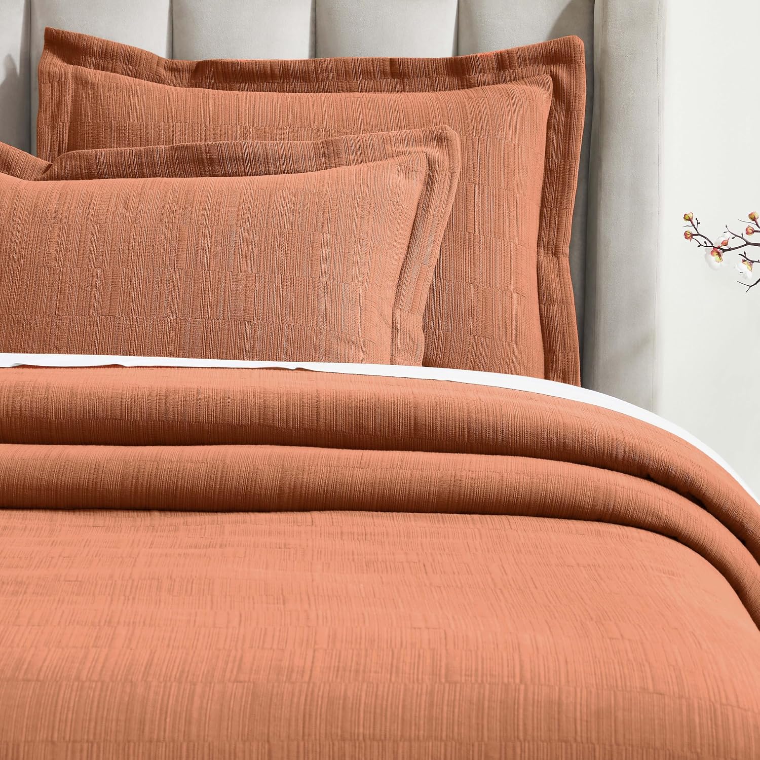 Superior 3 Piece Cotton Bedspread and Sham Set, Home Bed Decor, Decorative Bed Spread, 2 Pillow Shams, Medium Weight, Matelasse Coverlet, Bedding Essentials, Zenith Collection, Queen, Burnt Orange