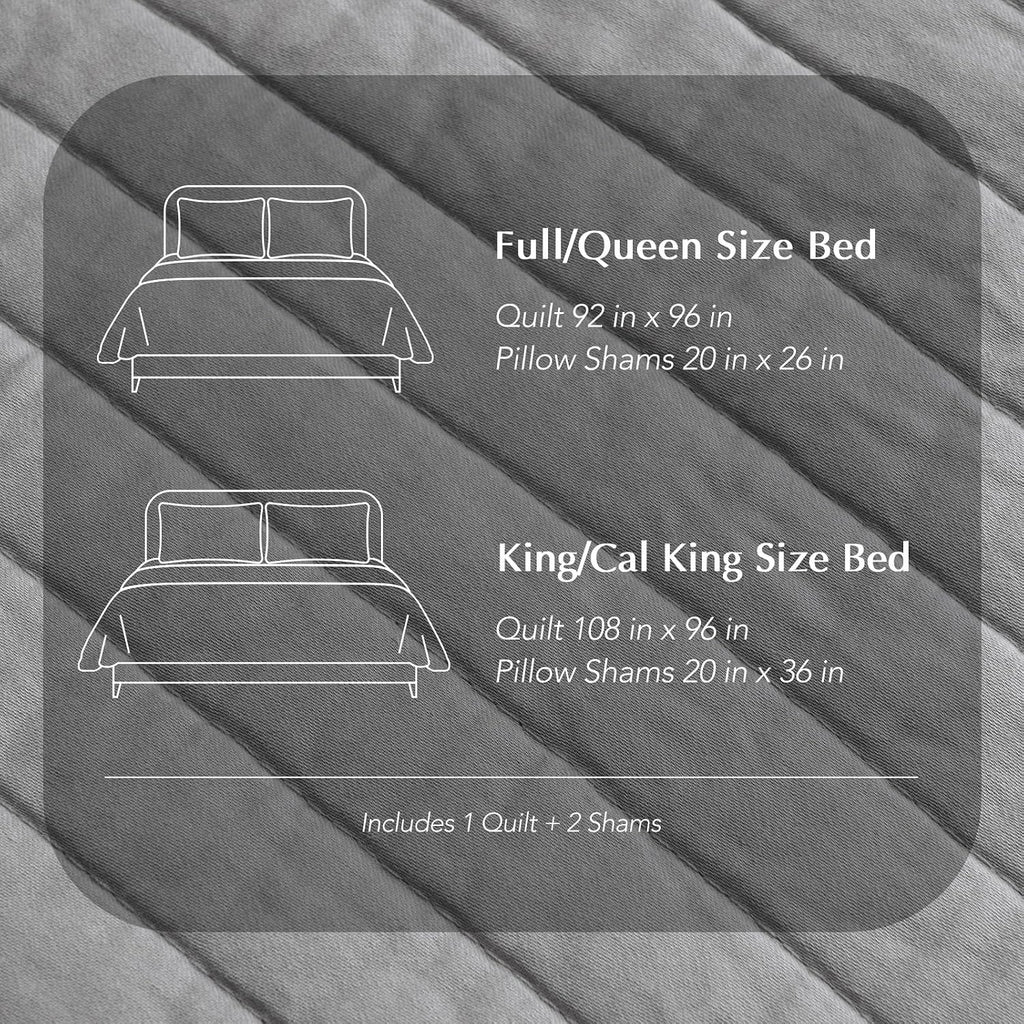 EVERGRACEHOME Cotton Sateen Quilt Set King Size, Pre-Washed Cotton Channel Stitch Coverlet Bedspread, 3 Pieces Lightweight Soft Bedding Sets for All Season, with 2 Pillow Shams, Fog Gray