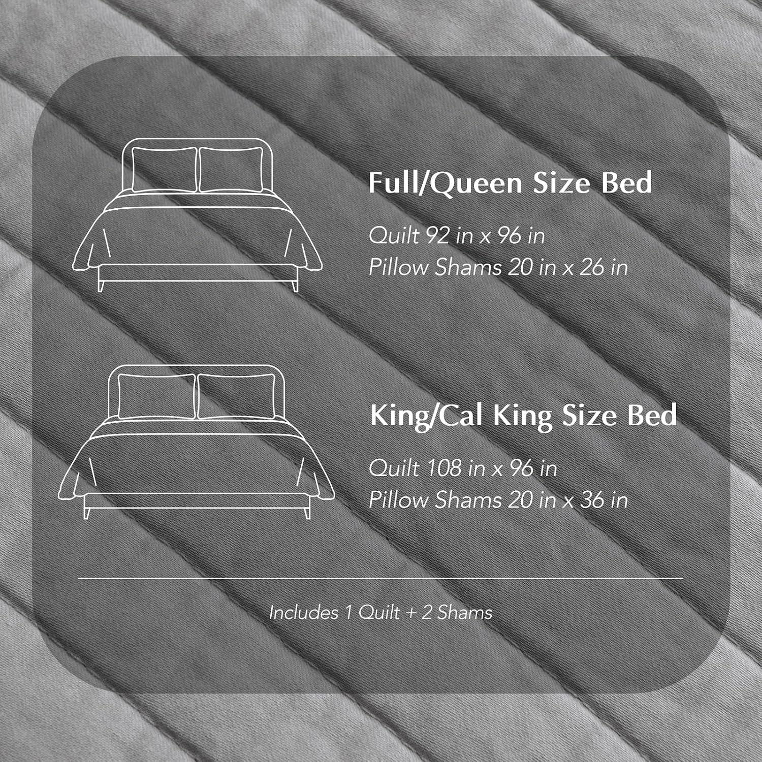 EVERGRACEHOME Cotton Sateen Quilt Set King Size, Pre-Washed Cotton Channel Stitch Coverlet Bedspread, 3 Pieces Lightweight Soft Bedding Sets for All Season, with 2 Pillow Shams, Fog Gray