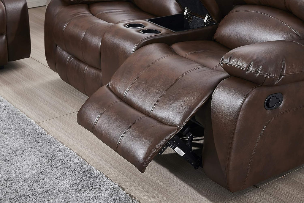 Betsy Furniture Faux Leather Reclining Loveseat with cupholder Console and Storage Space 8018 Multiple Colors (Brown, Loveseat)