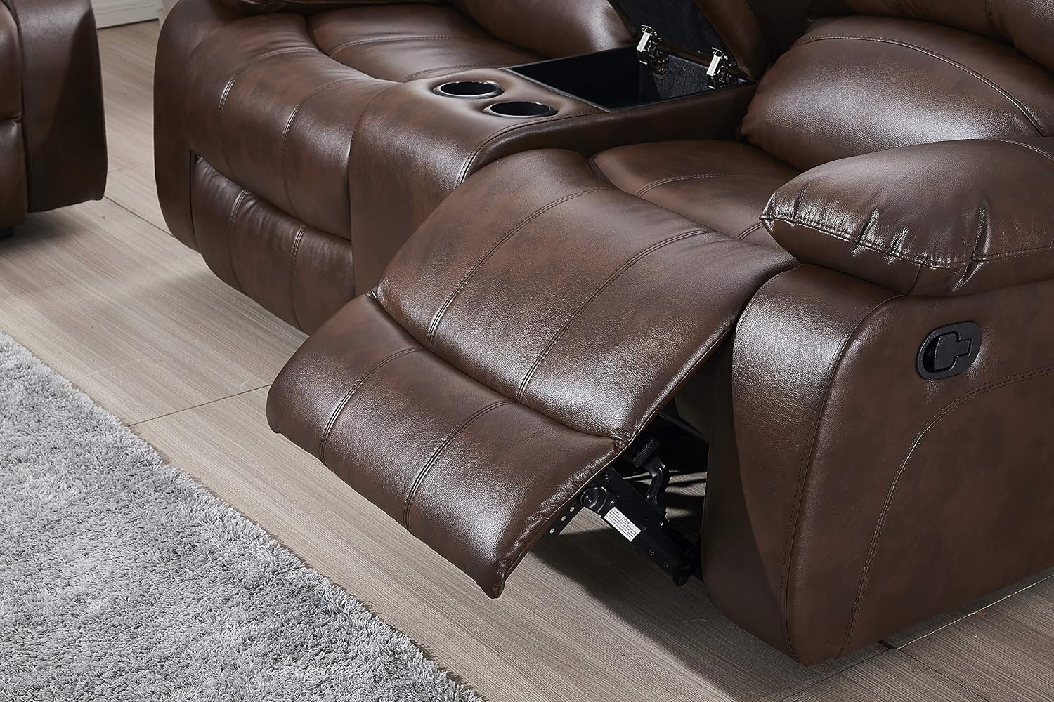 Betsy Furniture Faux Leather Reclining Loveseat with cupholder Console and Storage Space 8018 Multiple Colors (Brown, Loveseat)