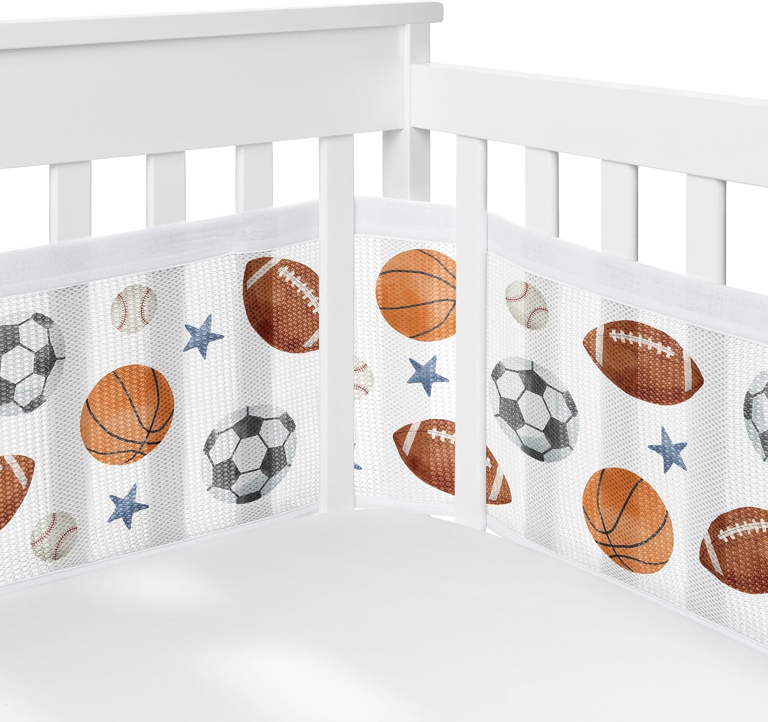 Sweet Jojo Designs Sports Theme Boy Baby Crib Bedding Set Infant Nursery Room BreathableBaby Breathable Mesh Crib Liner Blanket Fitted Sheet 6p Watercolor Vintage Soccer Football Baseball Basketball