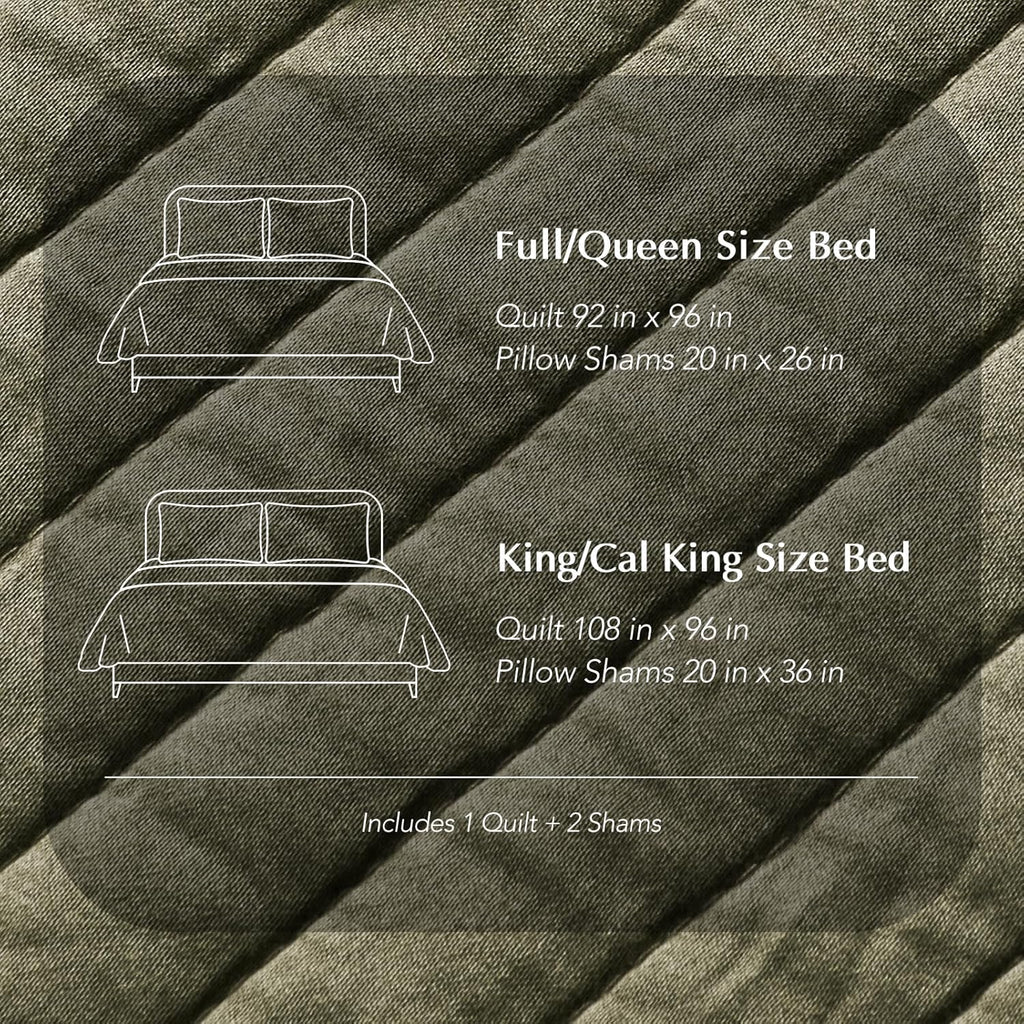 EVERGRACEHOME Cotton Sateen Quilt Set King Size, Pre-Washed Cotton Channel Stitch Coverlet Bedspread, 3 Pieces Lightweight Soft Bedding Sets for All Season, with 2 Pillow Shams, Olive Green