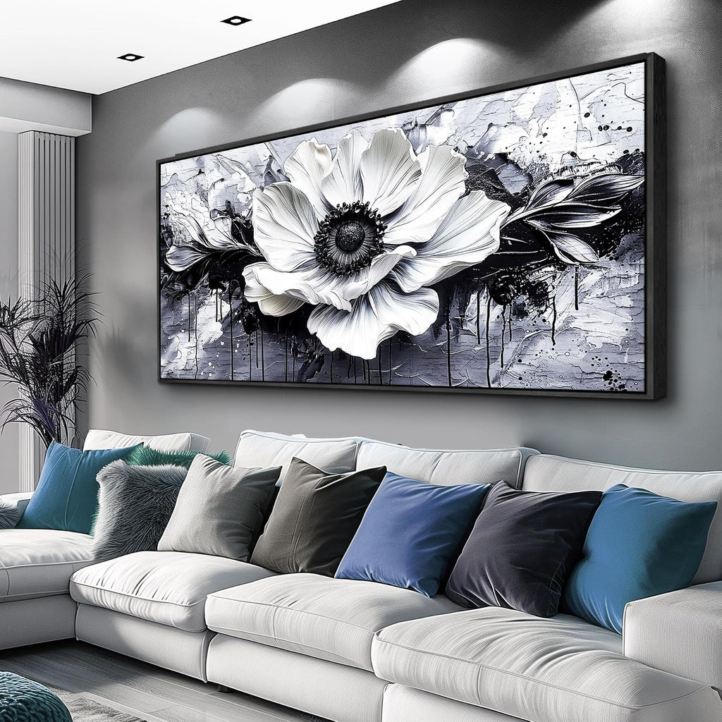 JUDASJART Black and white Canvas Painting Wall Decor For Living Room Wall Art For Bedroom Office Decoration Abstract Flowers Artworks Pictures Ready To Hang Modern Aesthetics Home Decor 32x72 In