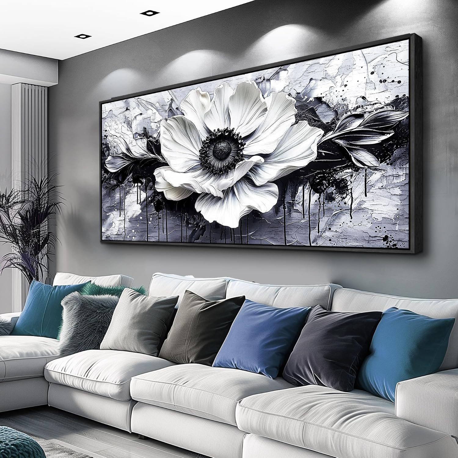 JUDASJART Black and white Canvas Painting Wall Decor For Living Room Wall Art For Bedroom Office Decoration Abstract Flowers Artworks Pictures Ready To Hang Modern Aesthetics Home Decor 32x72 In