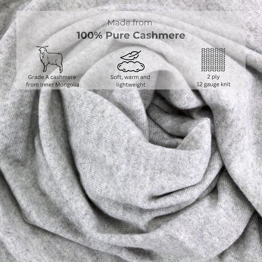 Jet&Bo 100% Pure Cashmere Travel Set: Blanket, Eye Mask, Socks, Carry/Pillow Case Gray in Gift Box