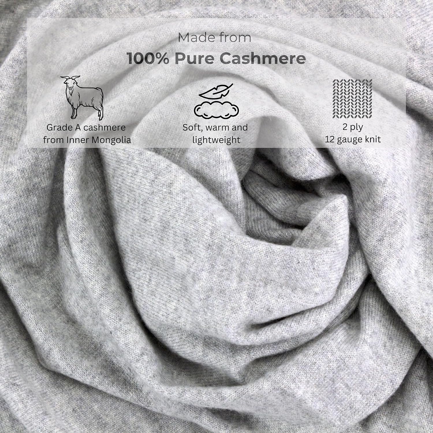 Jet&Bo 100% Pure Cashmere Travel Set: Blanket, Eye Mask, Socks, Carry/Pillow Case Gray in Gift Box