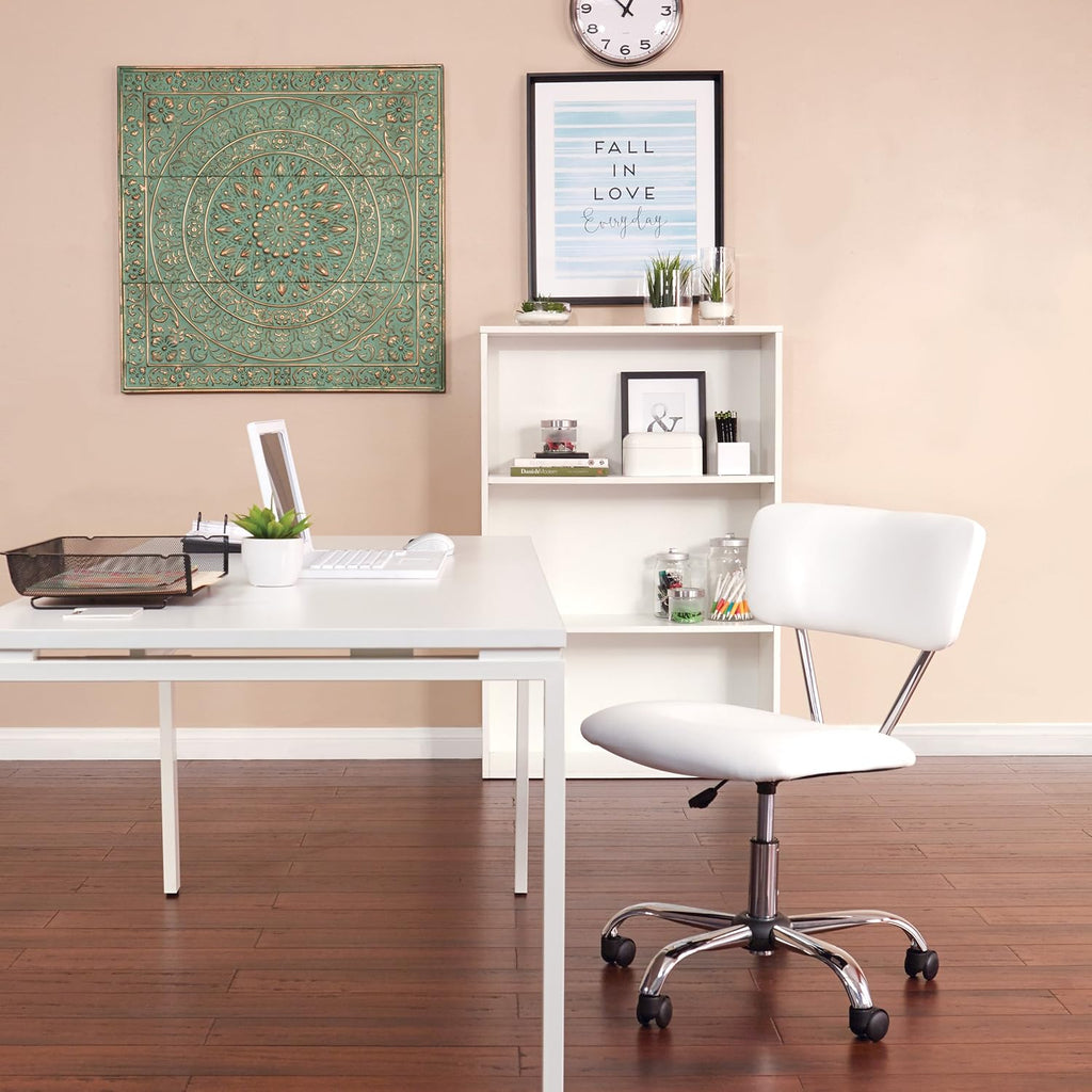 OSP Home Furnishings Vista Office Task Chair with Pneumatic Height Adjustment and Full Swivel, White Vinyl