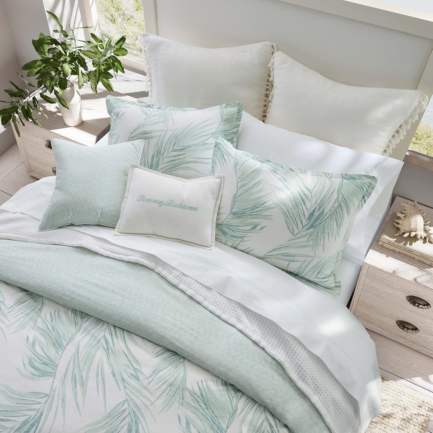 Tommy Bahama- Queen Comforter Set, Cotton Reversible Bedding Set, Includes Matching Shams with Throw Pillows (Canyon Palms Green, Queen)