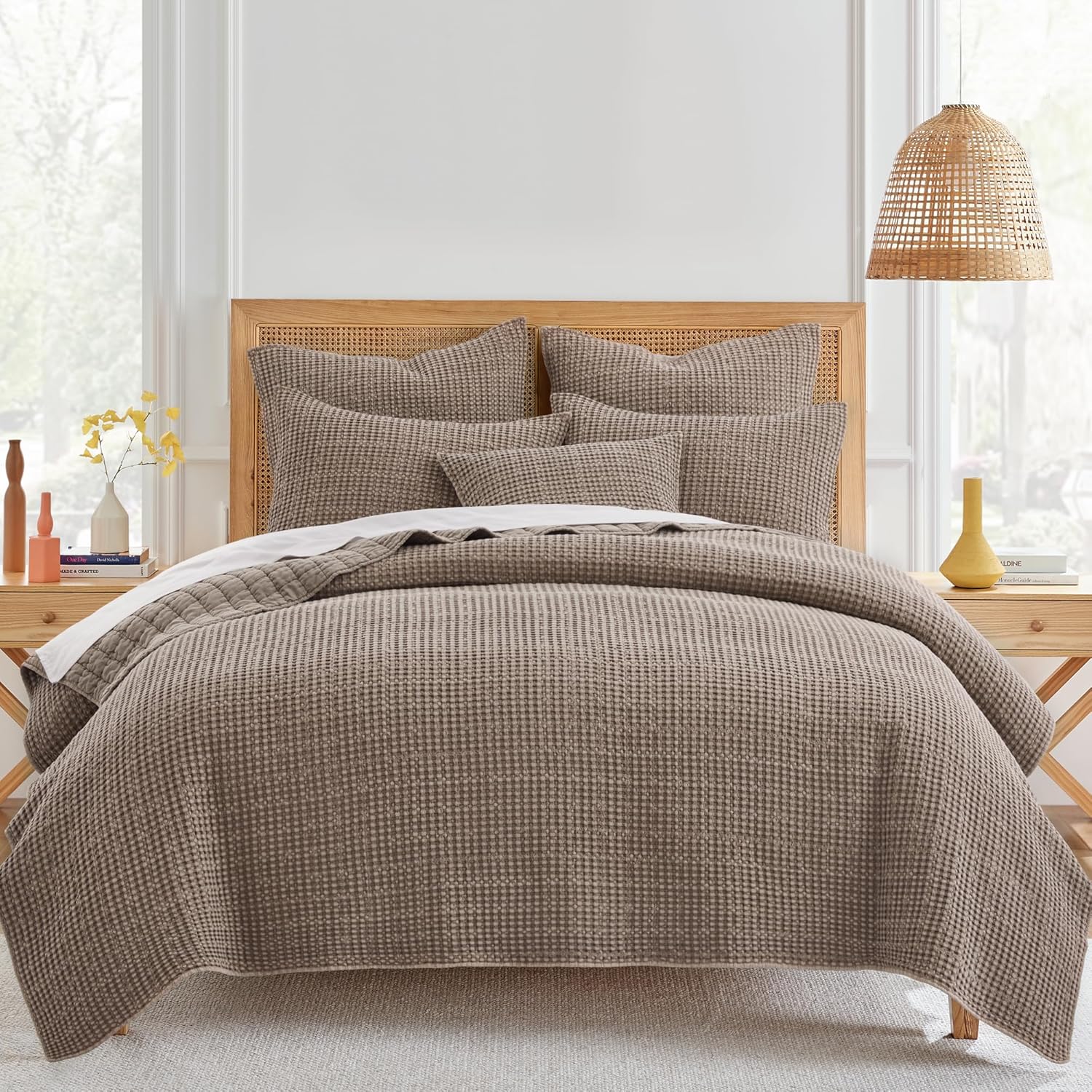 Levtex Home Mills Waffle Twin XL/Twin Quilt Set (68x86in) with 1 Pillow Sham (26x20in) - Cocoa - Cotton Waffle Twin Size Quilt Bedding Set - Lightweight, Soft, Pre-Washed