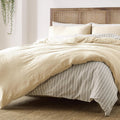 Blue Loom Duvet 100% Cotton Set, 3 Piece, Stone Washed Duvet Set Full/Queen Size 92' x 90' with 2 Matching Pillow Shams, Comforter Not Included, Vivie - Undyed Beige
