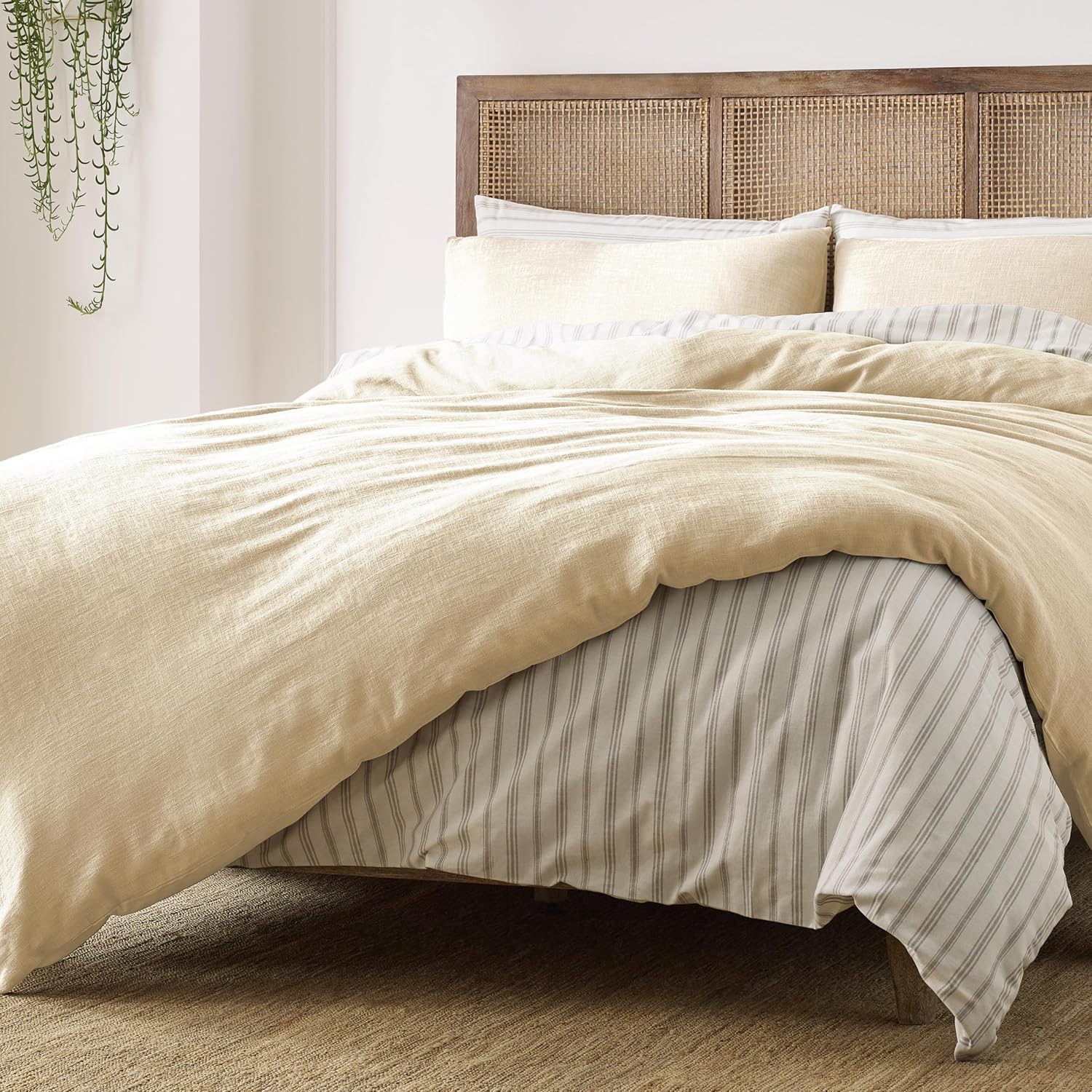 Blue Loom Duvet 100% Cotton Set, 3 Piece, Stone Washed Duvet Set Full/Queen Size 92' x 90' with 2 Matching Pillow Shams, Comforter Not Included, Vivie - Undyed Beige