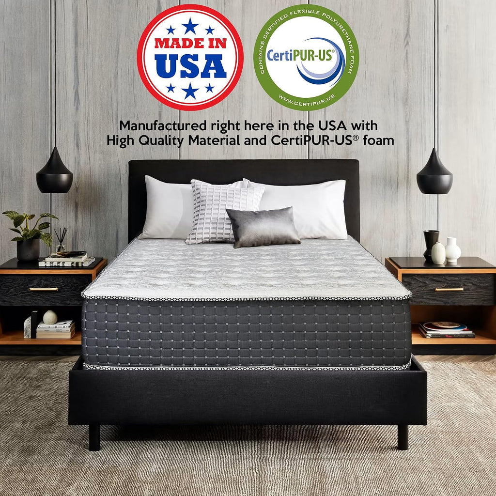 Nutan, 14-Inch Luxury Foam Encased Soft Hybrid Mattress, Pocket Coil Springs for Motion Isolation & Pressure Relief, Strong Edge Support, High Density Foam, 2' Fluffy Quilted Top, Queen, Black