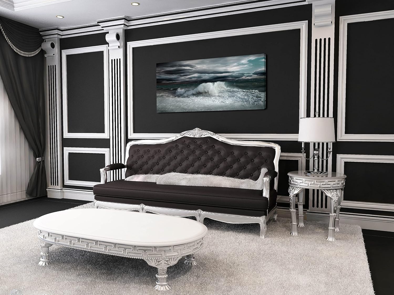 Ocean Storm Waves Large Stretched Canvas Wall Art For Living Room Bedroom Home Decoration, Mordern Sea Seascape Print Picture Painting Decor Giclee Artwork, Gallery Wrapped Gift, Inner Frame(30x60)