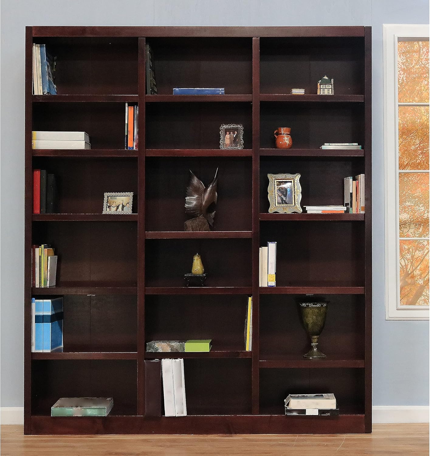 Concepts In Wood Traditional 84inches Tall 18-Shelf Triple Wide Wood Bookcase, Dry Oak