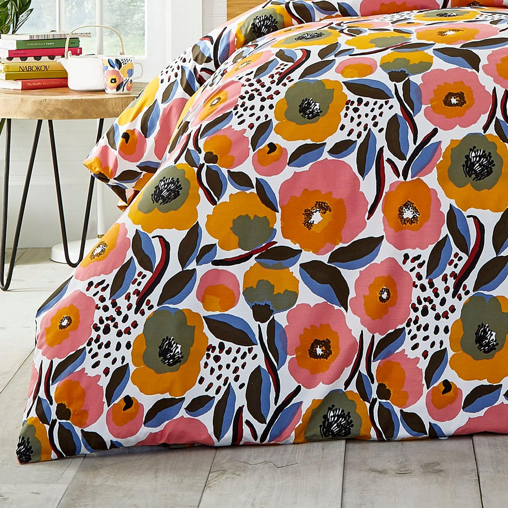 Marimekko - Queen Duvet Cover Set, Cotton Percale Bedding with Matching Shams & Button Closure, All Season Home Decor (Rosarium Pink, Queen)