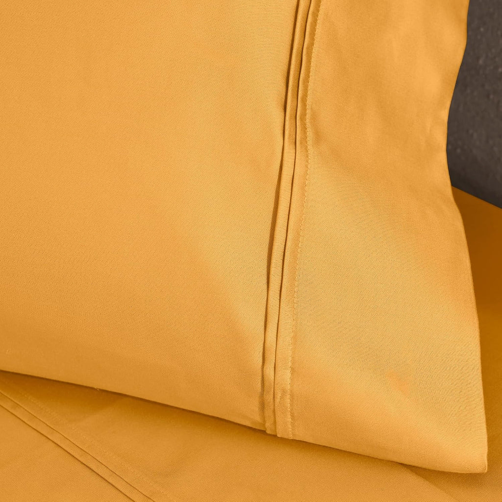 Superior 1200 Thread Count Egyptian Cotton Sheet Set, Bedroom Sheets, Modern Home Essentials, Luxury Bedding, 1 Elastic Deep Pocket Fitted Bed Sheet, 1 Flat Sheet, 2 Pillowcases, Queen, Dijon