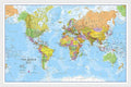 Maps International Small Political World Wall Map - Push Pin Board Mounted with White Wood Frame - 18 x 24