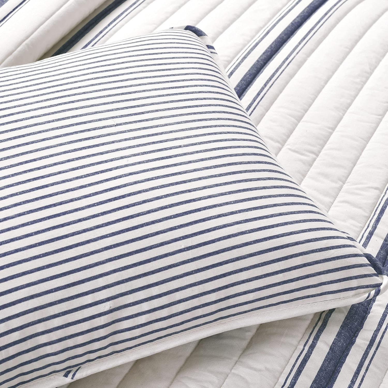 Lush Decor Farmhouse Stripe Reversible Cotton Quilt California King Size 3 Piece Set Navy - Farmhouse Bedding Set - Cal King Quilt - Striped Bedding