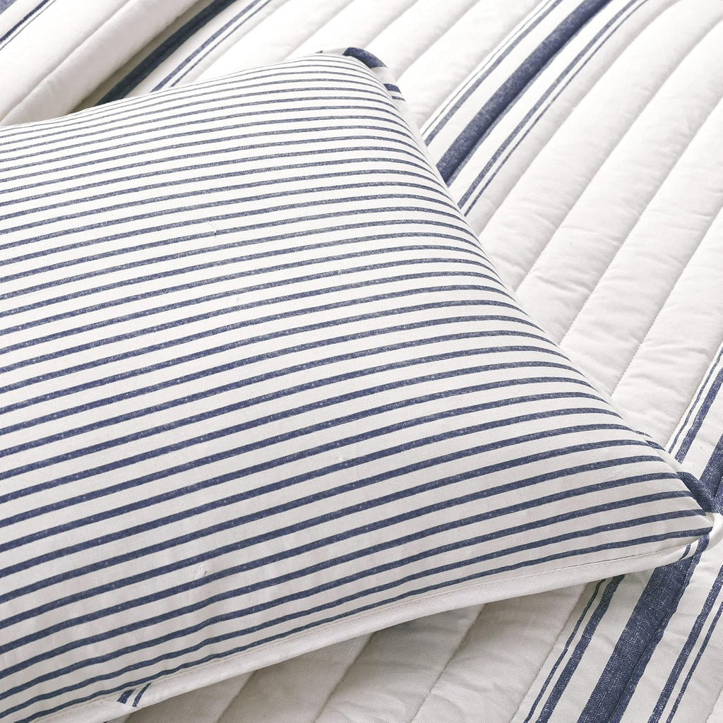 Lush Decor Farmhouse Stripe Reversible Cotton Quilt King Size 3 Piece Set Navy - Farmhouse Bedding Set King Quilt - Striped Bedding