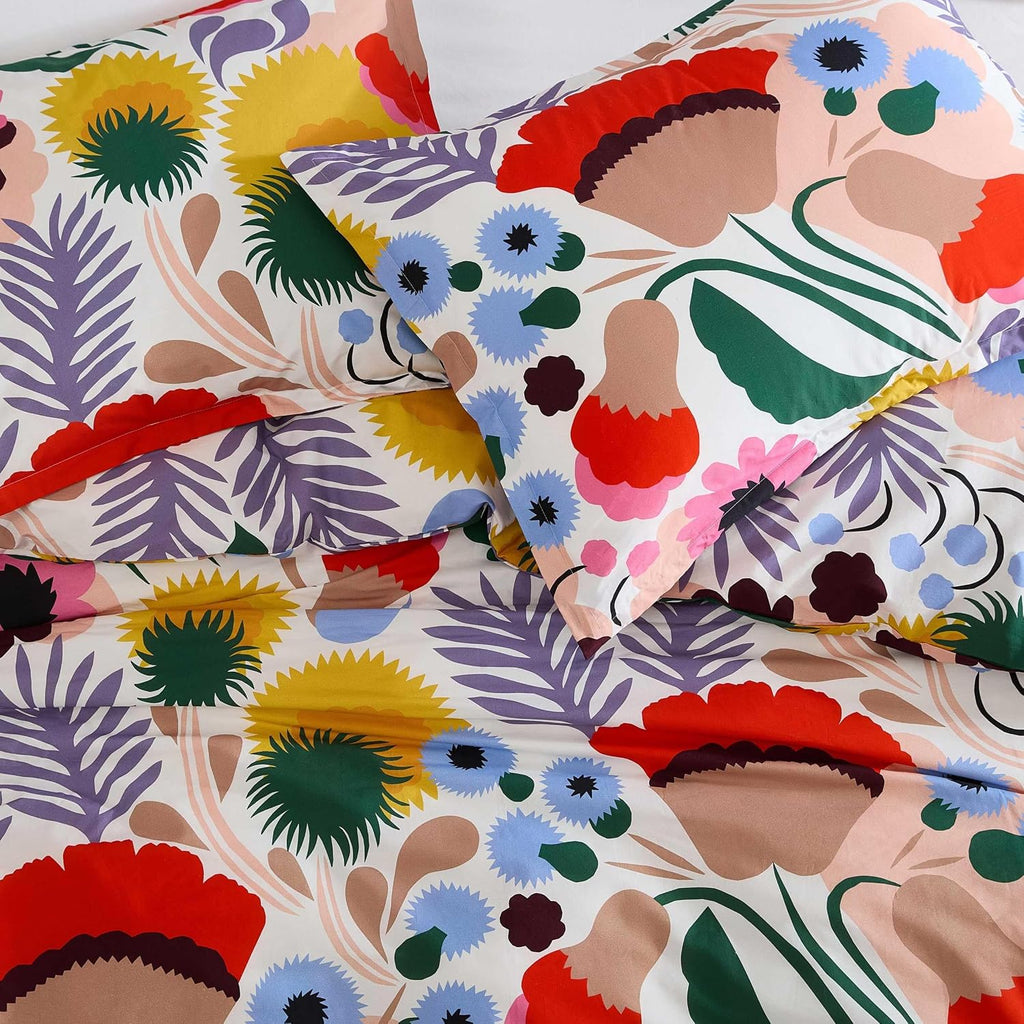 Marimekko - Full/Queen Duvet Cover Set, Cotton Percale Reversible Bedding with Matching Shams, Floral Home Decor (Ojakellukka Multicolor, Full/Queen)