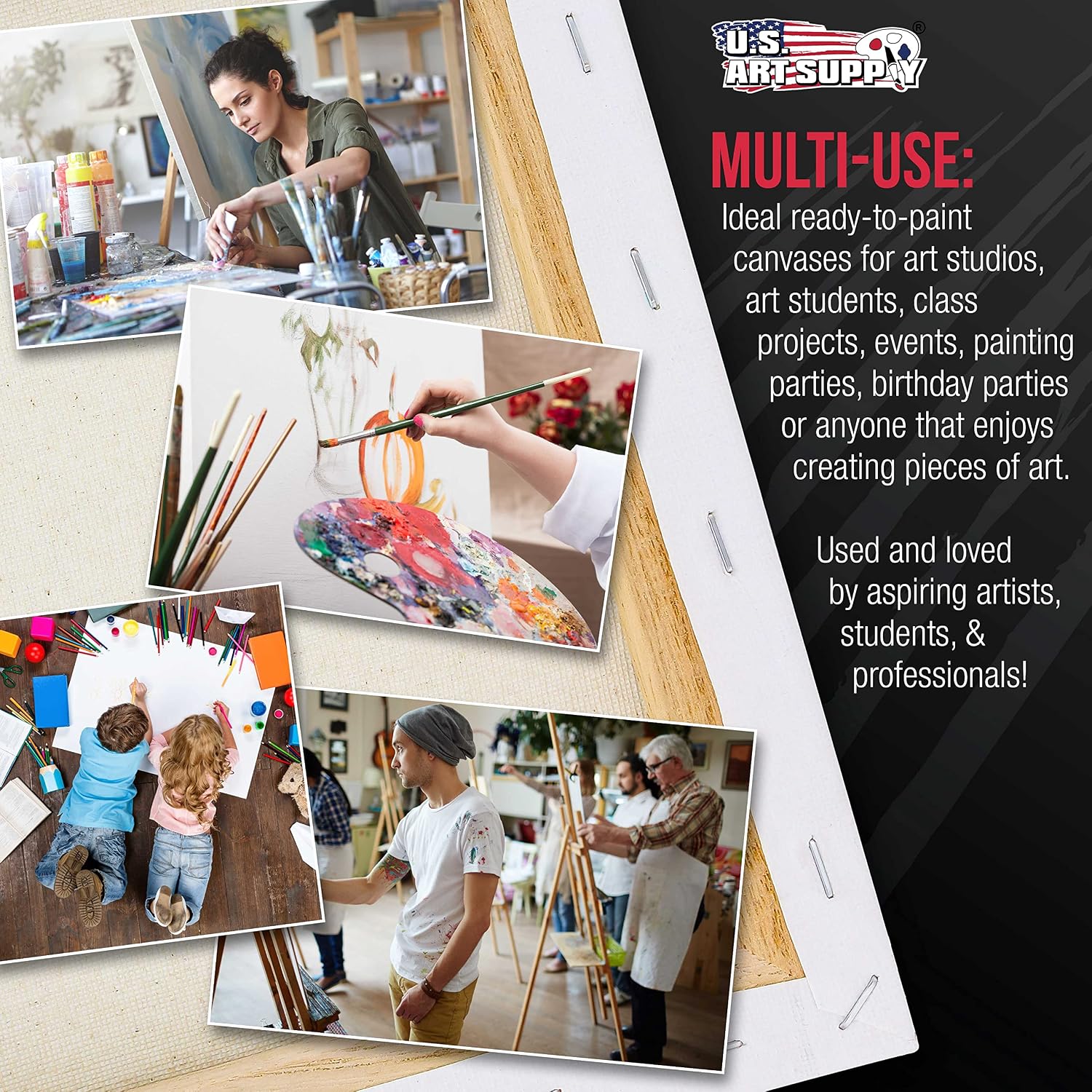 U.S. Art Supply X-Large Stretched Canvas for Painting 30x48 inch Gallery Depth 1-1/2' Thick, 2-Pack - 12oz Acrylic Gesso Triple Primed, Professional Artist Quality, 100% Cotton - Oil, Pouring Paint