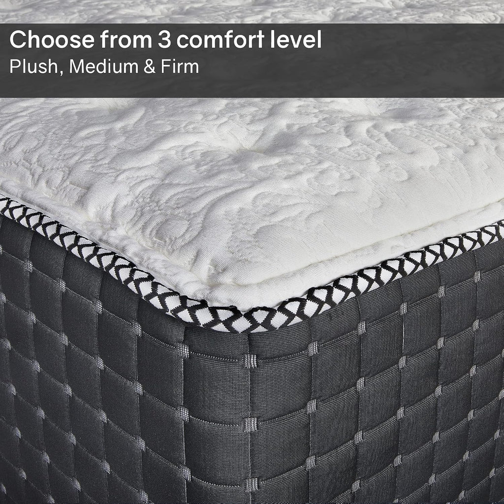 Nutan, 14-Inch Luxury Foam Encased Firm Hybrid Mattress, Pocket Coil Springs for Motion Isolation & Pressure Relief, Strong Edge Support, High Density Foam, 2' Fluffy Quilted Top, Full, Black