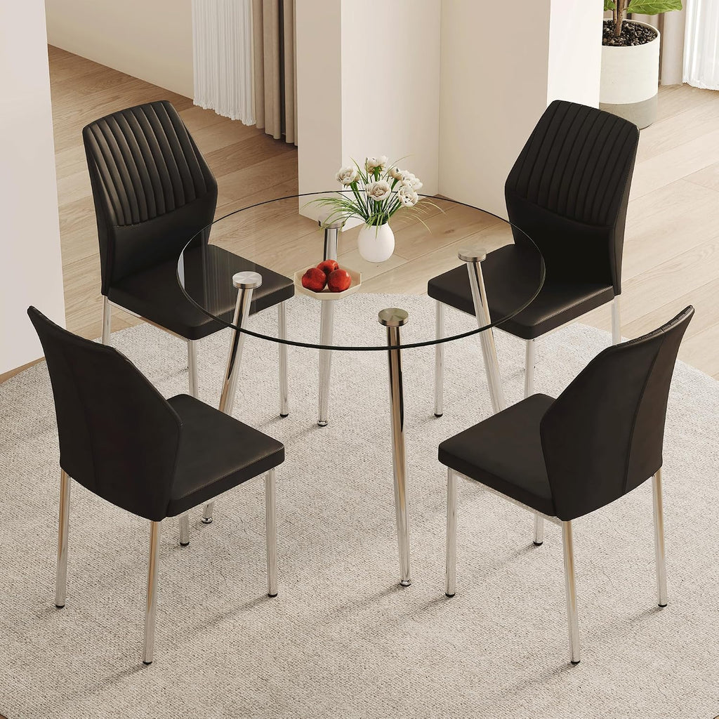 Dining Room Chairs Set of 4,Comfortable,Fashionable Soft Padded Kitchen Chairs High Backrests Metal Legs. Suitable for Living Room and Bedroom (Black+Silver Leg Set of 4)