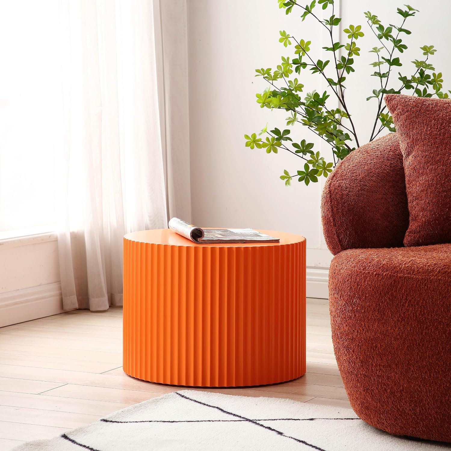 Modern Nesting Coffee Table, Round Wood End Table Set of 2 for Small Space, Living Room - Orange