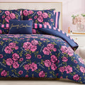 Juicy Couture Rose Logo Twin Comforter Set, Navy/Pink – 6-Piece Complete Bed in a Bag