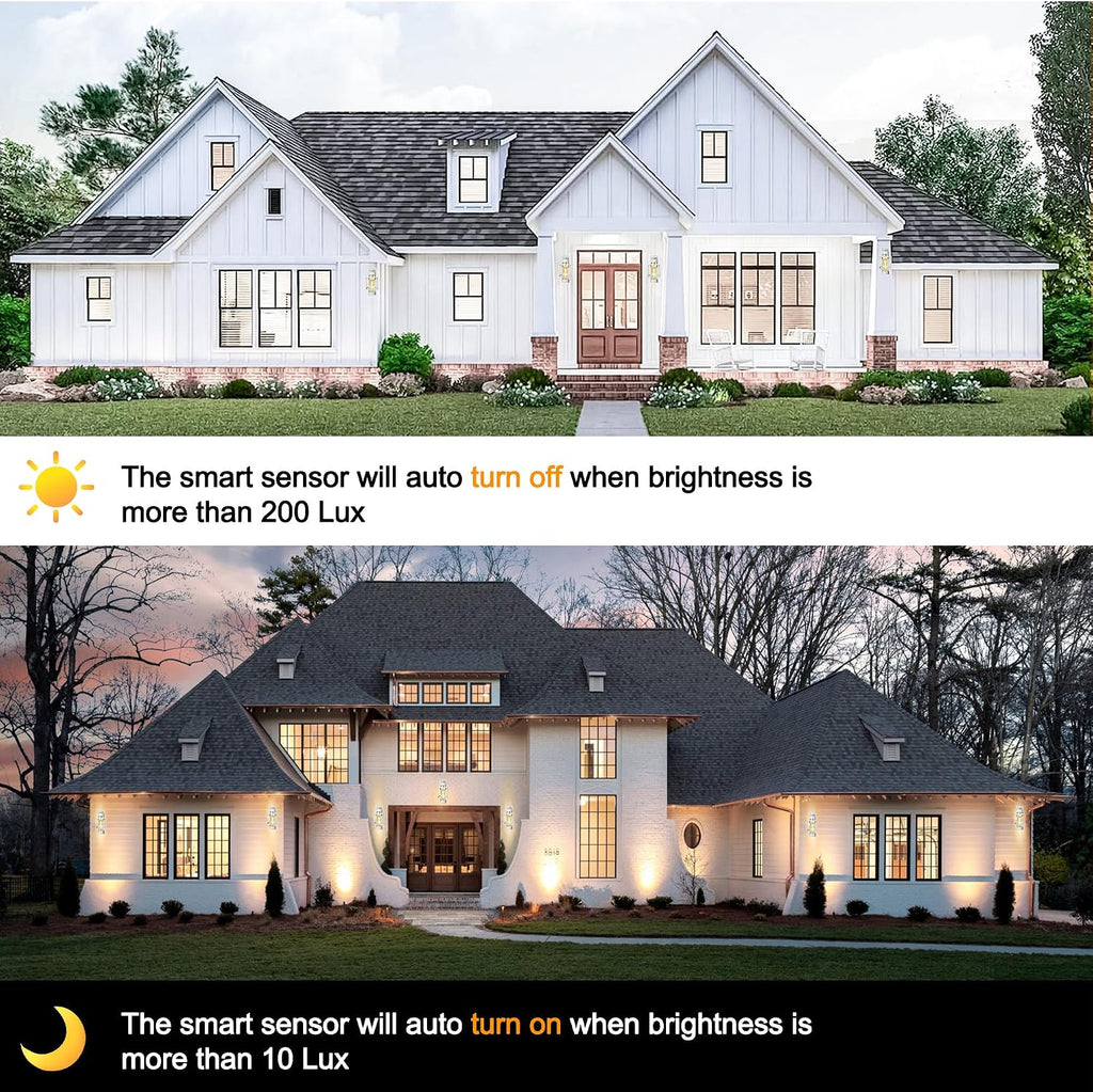 PARTPHONER Modern Outdoor Light Fixtures Dusk to Dawn Outdoor Lighting 2 Pack, 15' Exterior Wall Sconce Waterproof Outside Porch Light for House with Water Glass for Garage Doorway Silver