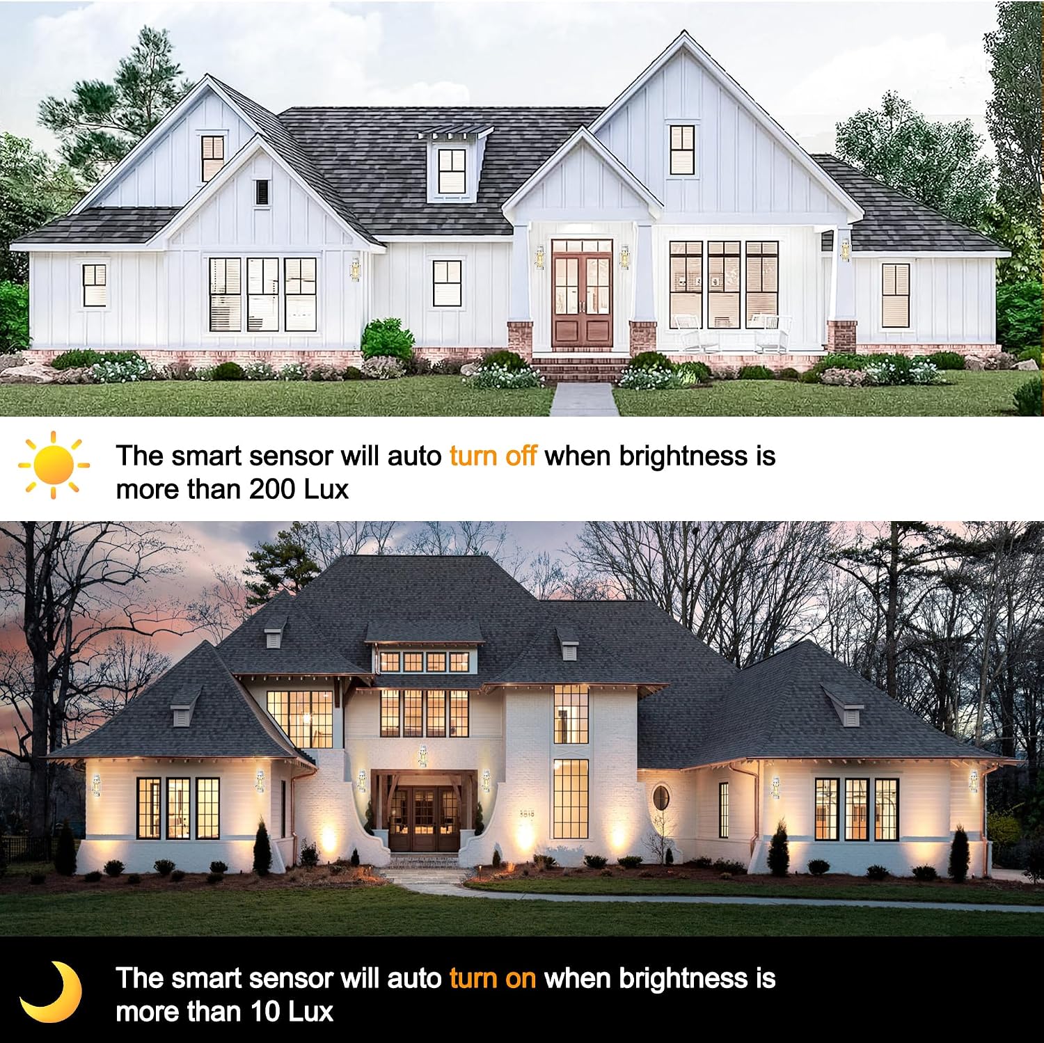 PARTPHONER Modern Outdoor Light Fixtures Dusk to Dawn Outdoor Lighting 2 Pack, 15' Exterior Wall Sconce Waterproof Outside Porch Light for House with Water Glass for Garage Doorway Silver