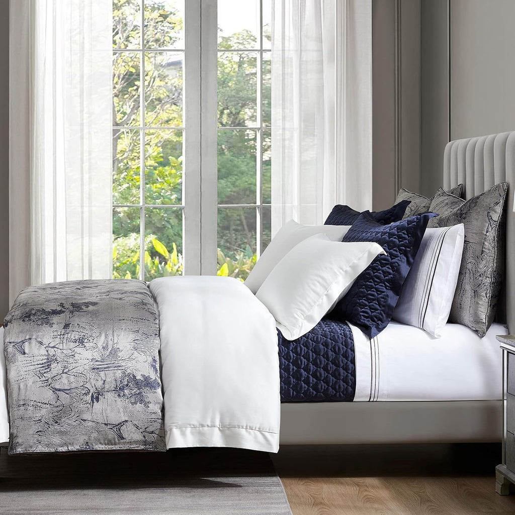 HiEnd Accents Pastoral Jacquard 3 Piece Comforter Set with Pillow Shams, King, Silver Metallic Tree Floral Abstract Pattern, Modern Style Luxury Bedding Set, 1 Comforter Cover, 2 Pillowcases