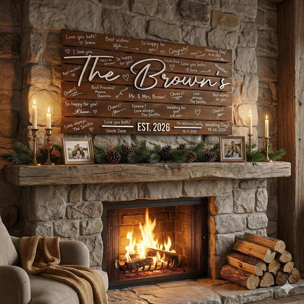 Personalized Big Size Wedding Guest Book Alternative Wooden Sign, Personalized Large Family Name Reception Decor, Rustic 3D Raised Lettering, Custom Solid Wood Signature Board (37.5x21')