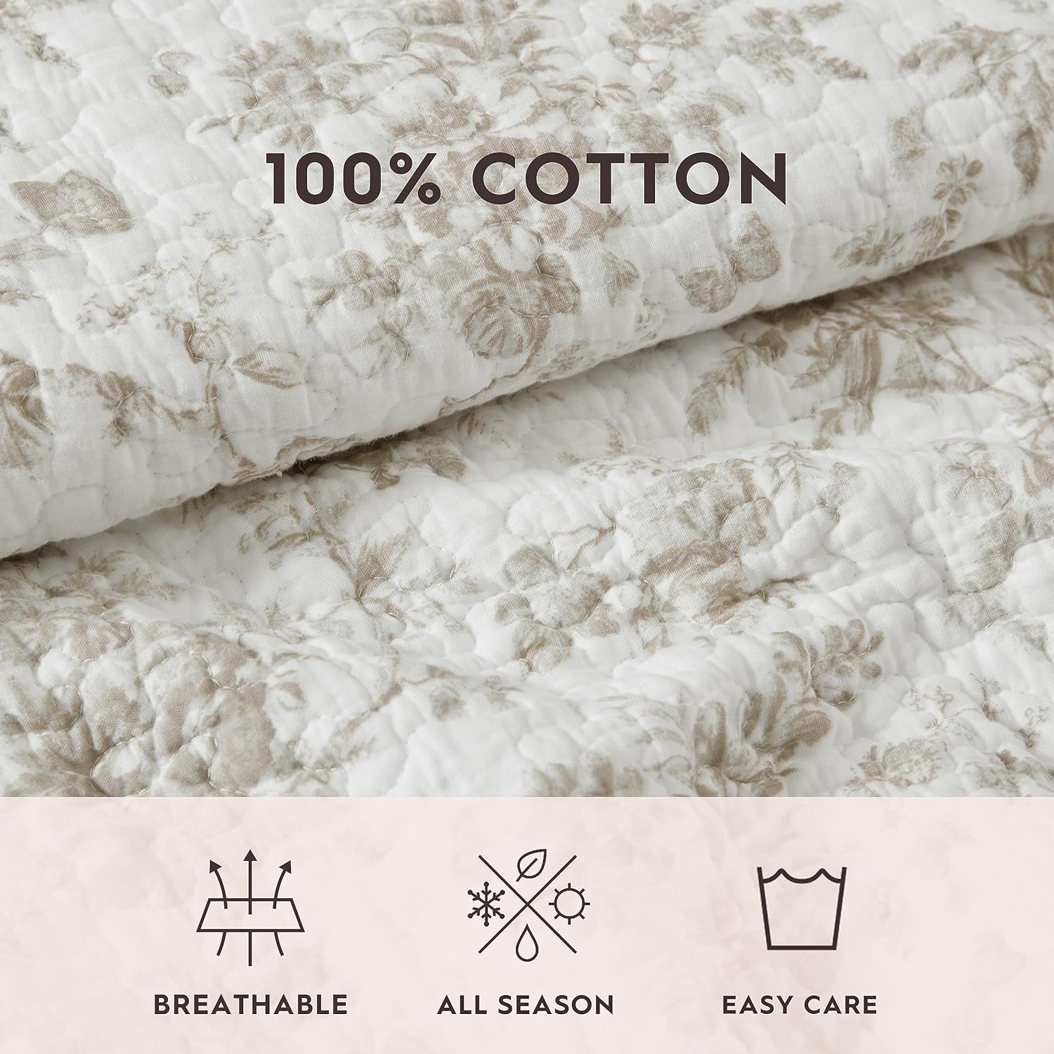 Laura Ashley - King Quilt Set, Reversible Floral Cotton Bedding with Matching Shams, Medium Weight for Year Round Use, Oek-Tex Certified (Walled Garden Brown)