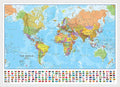 Maps International Medium Political World Wall Map with Flags - Push Pin Board Mounted with White Wood Frame - 24 x 36
