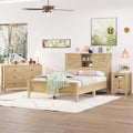 Full Size 3PCS Bedroom Sets, Platform Bed Frame with Double Sliding Door Storage Headboard and USB, 3-Pieces Bedroom Sets with Cabinet and Nightstands, Kids Adults, Natural