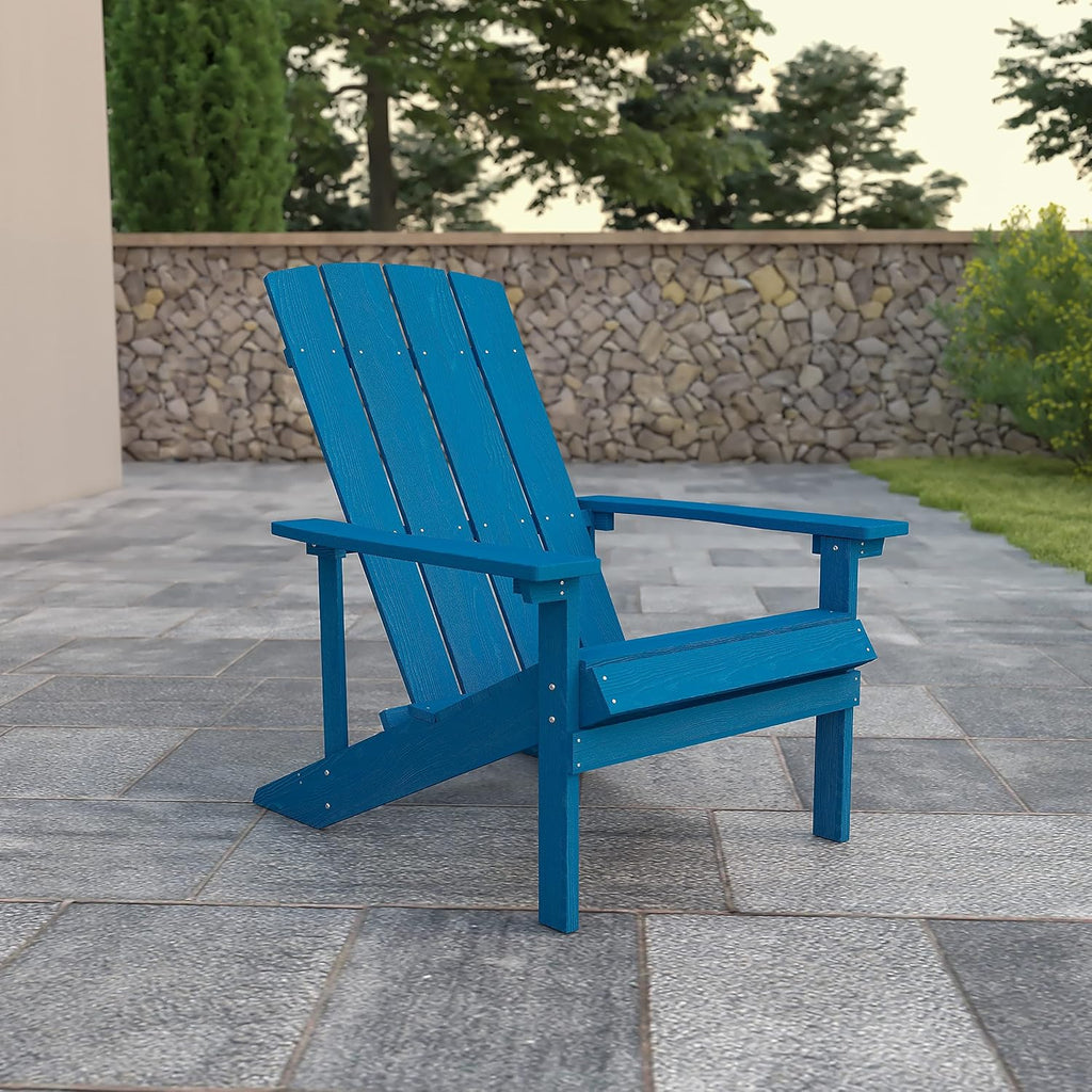 Flash Furniture Charlestown Commercial Grade Indoor/Outdoor Adirondack Chair, Weather Resistant Durable Poly Resin Deck and Patio Seating, Blue