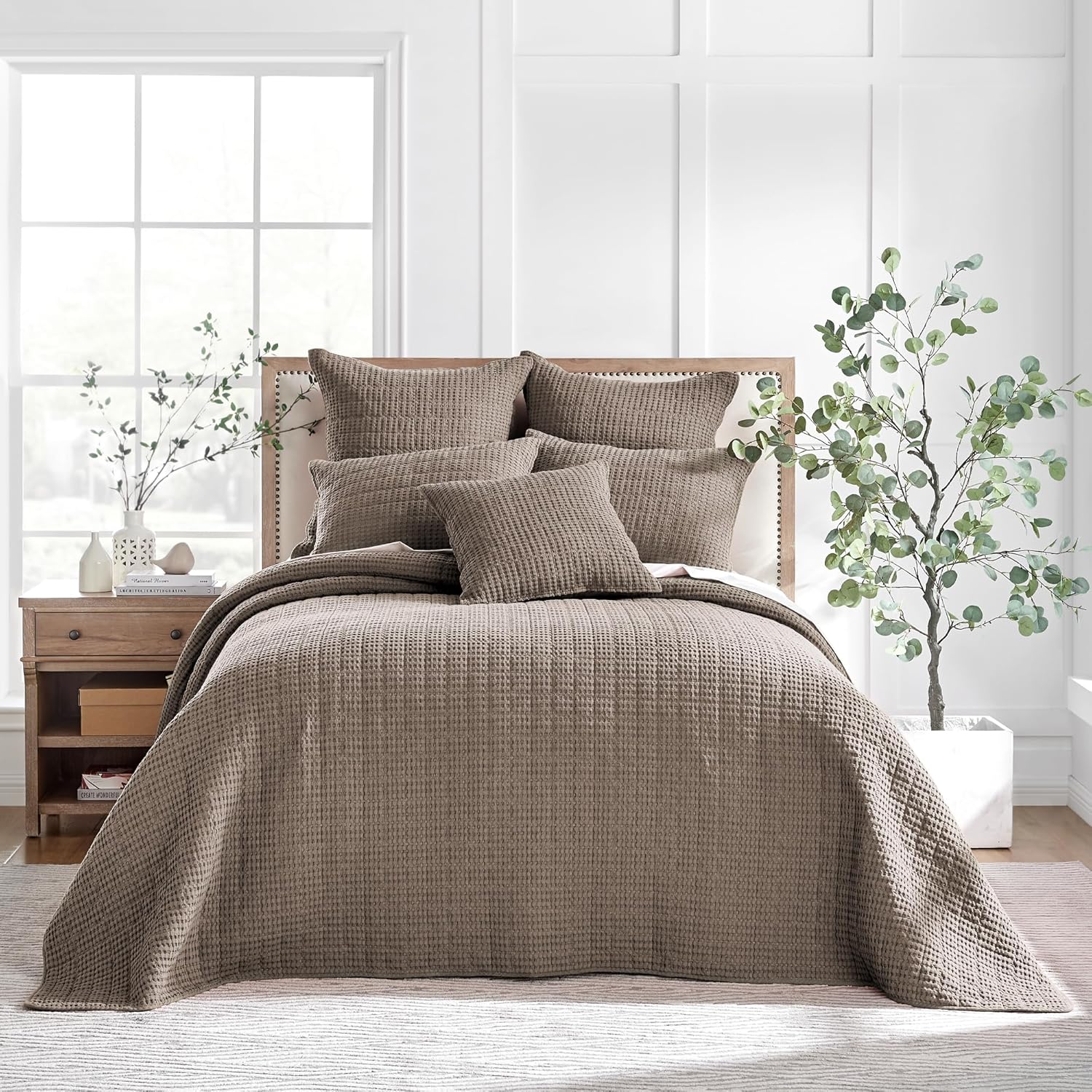 Levtex Home Mills Waffle Twin Bedspread Set (84x104in) with 1 Pillow Sham (26x20in) - Cocoa - Cotton Waffle Twin Size Bedspread Set - Lightweight, Soft, Pre-Washed