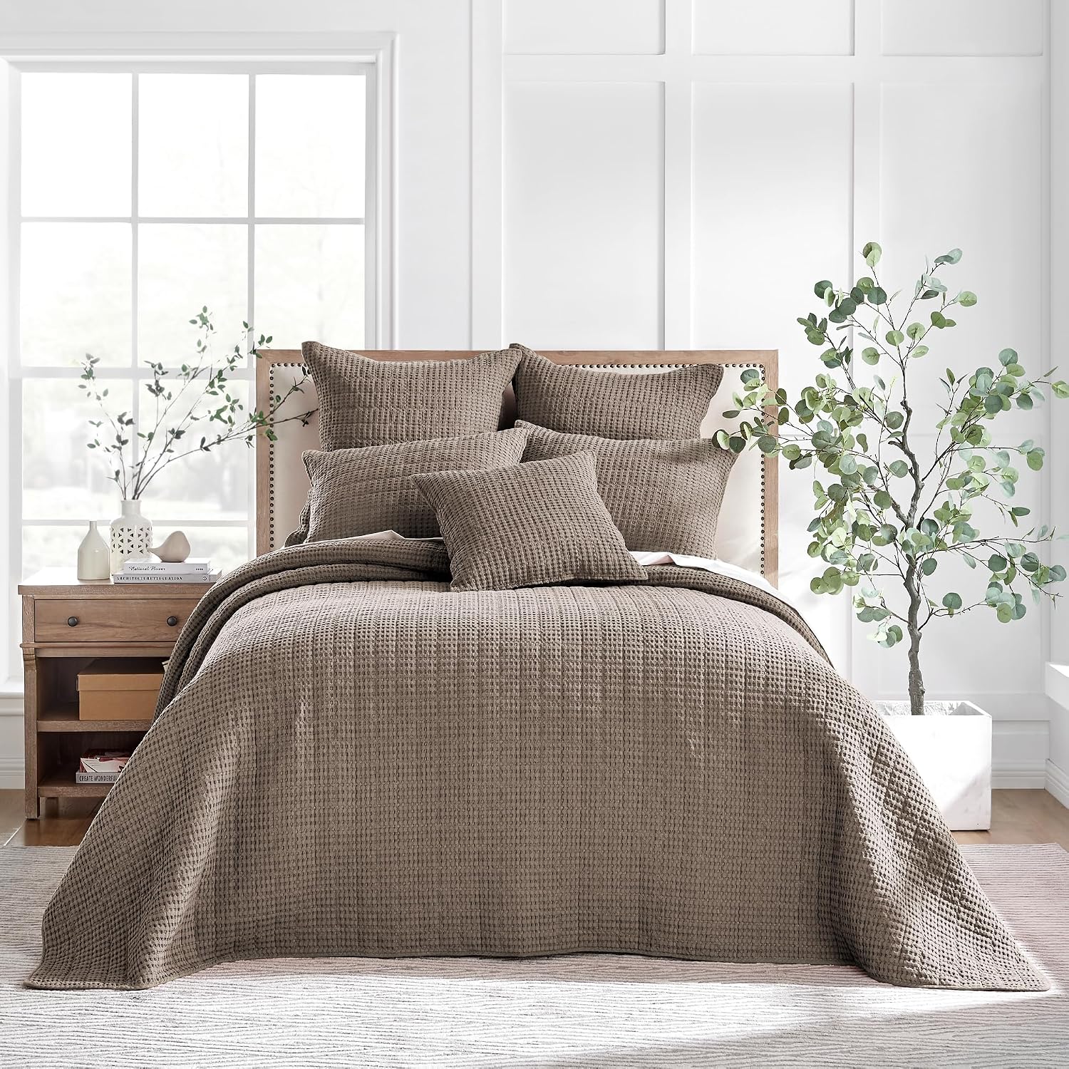 Levtex Home Mills Waffle Queen Bedspread Set (106x106in) with 2 Pillow Shams (26x20in) - Cocoa - Cotton Waffle Queen Size Bedspread Set - Lightweight, Soft, Pre-Washed