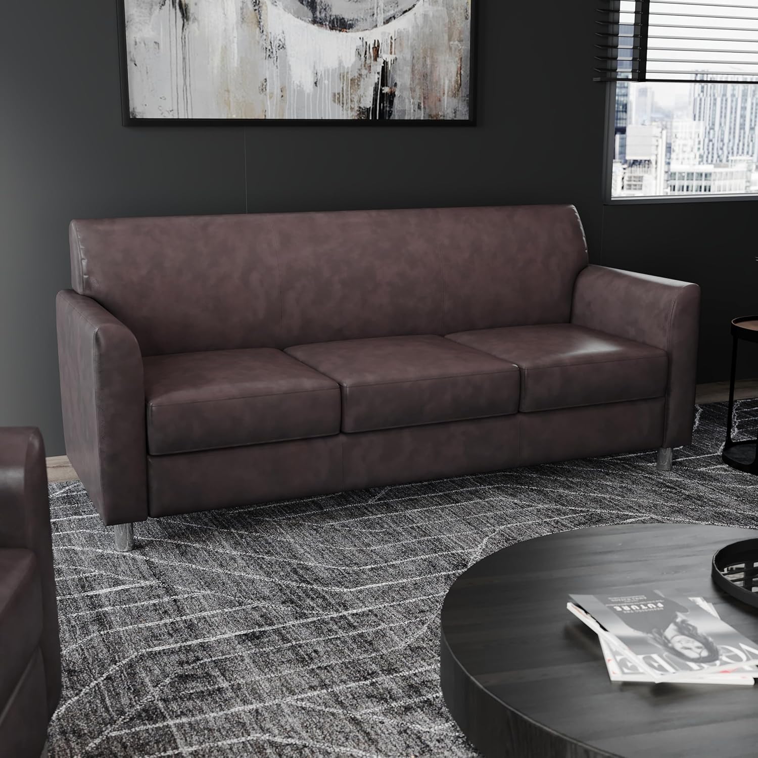 Flash Furniture Hercules Diplomat Side Reception Sofa with Chrome Legs, Lobby Chair with Cushions and Flared Arms, Brown LeatherSoft