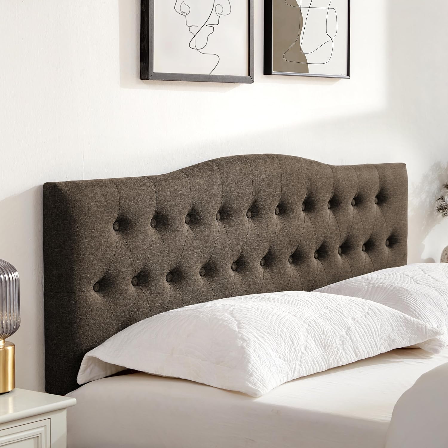 Huatean Home Tufted Upholstered Headboard Full Size, Sturdy and Durable Solid Wood Bed headboard, Fabric Headboard Adjustable Height from 37' to 51', Button Diamond Design Head Board, Chocolate
