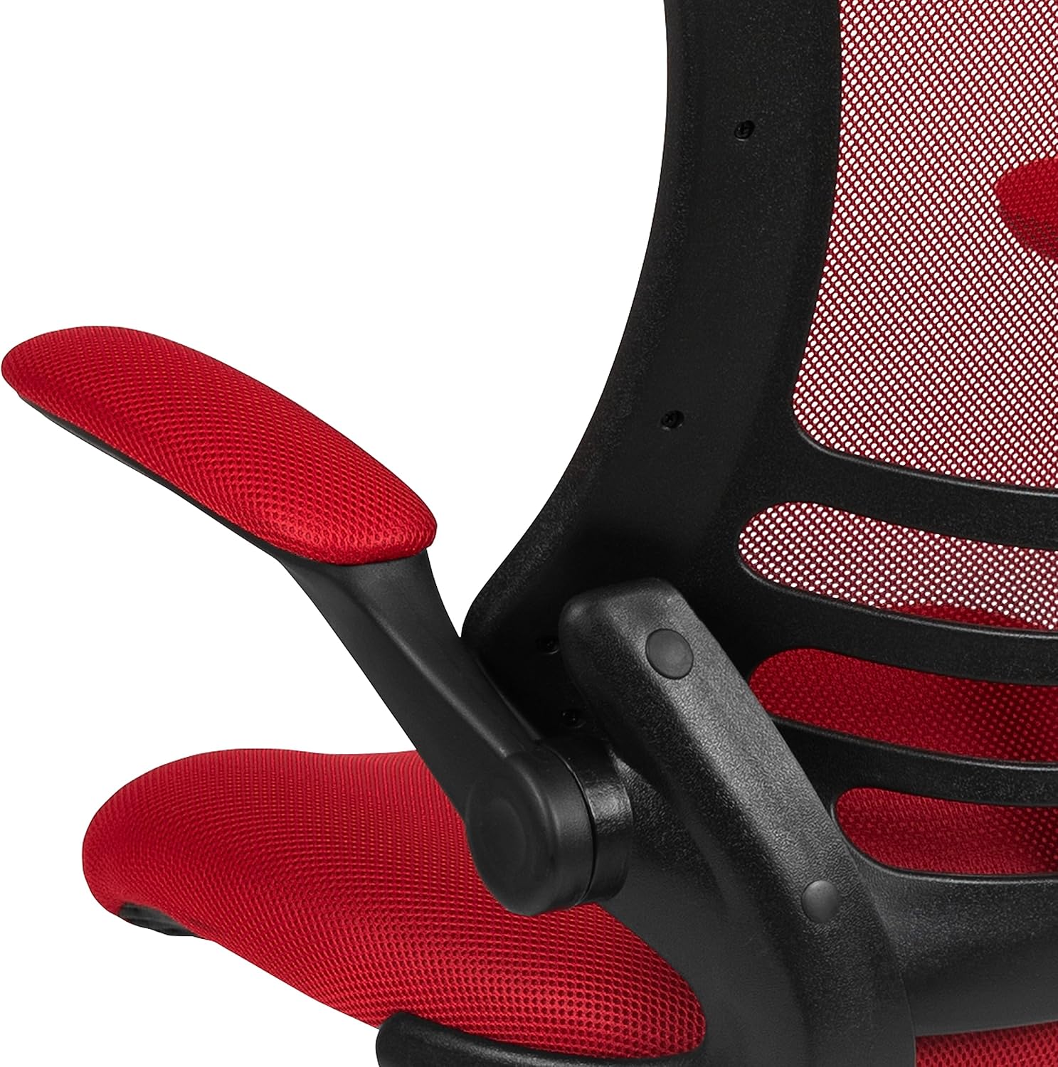 Flash Furniture Kelista Mid-Back Swivel Office Chair with Adjustable Seat Height, Ergonomic Mesh Desk Chair with Flip-Up Armrests, Red
