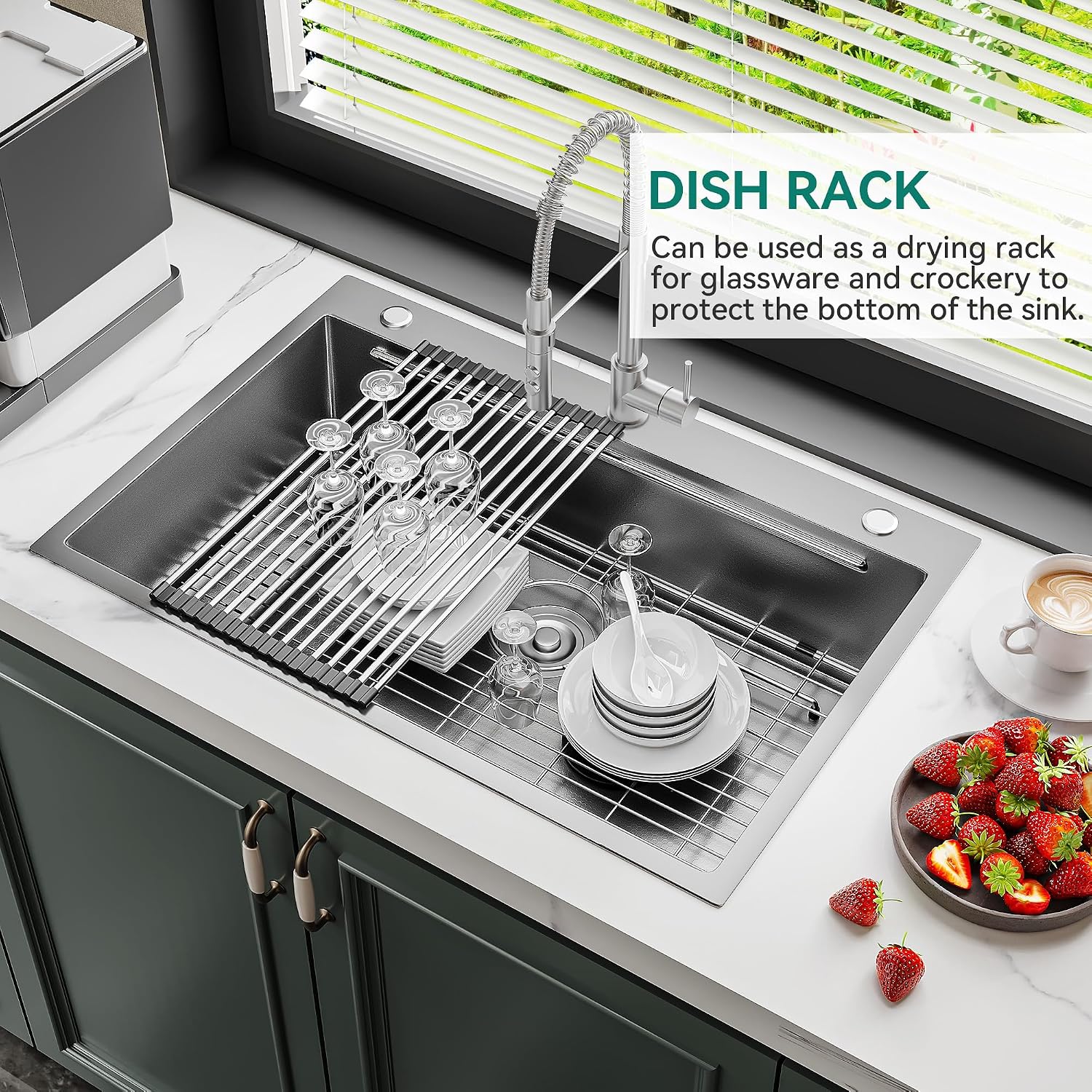 YITAHOME Drop In Kitchen Sink Workstation 33in, 304 Stainless Steel Single Bowl Top Mount Sink w/Ledge & Accessories, Honeycomb Surface Design, 33 x 22 x 10 in, Silver
