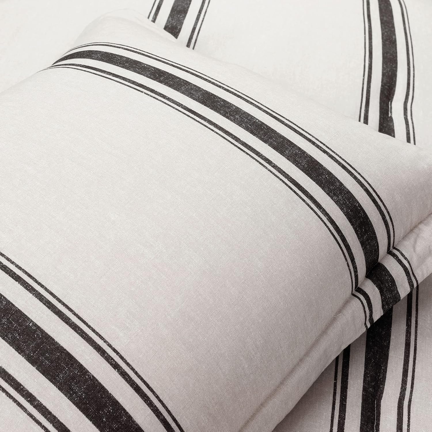 Lush Decor Farmhouse Stripe Reversible Cotton Comforter Set, 3 Piece Set, King, Black - Cozy Farmhouse Bedding Set - Rustic Decor - Striped Comforter - Modern Farmhouse Bedroom Decor