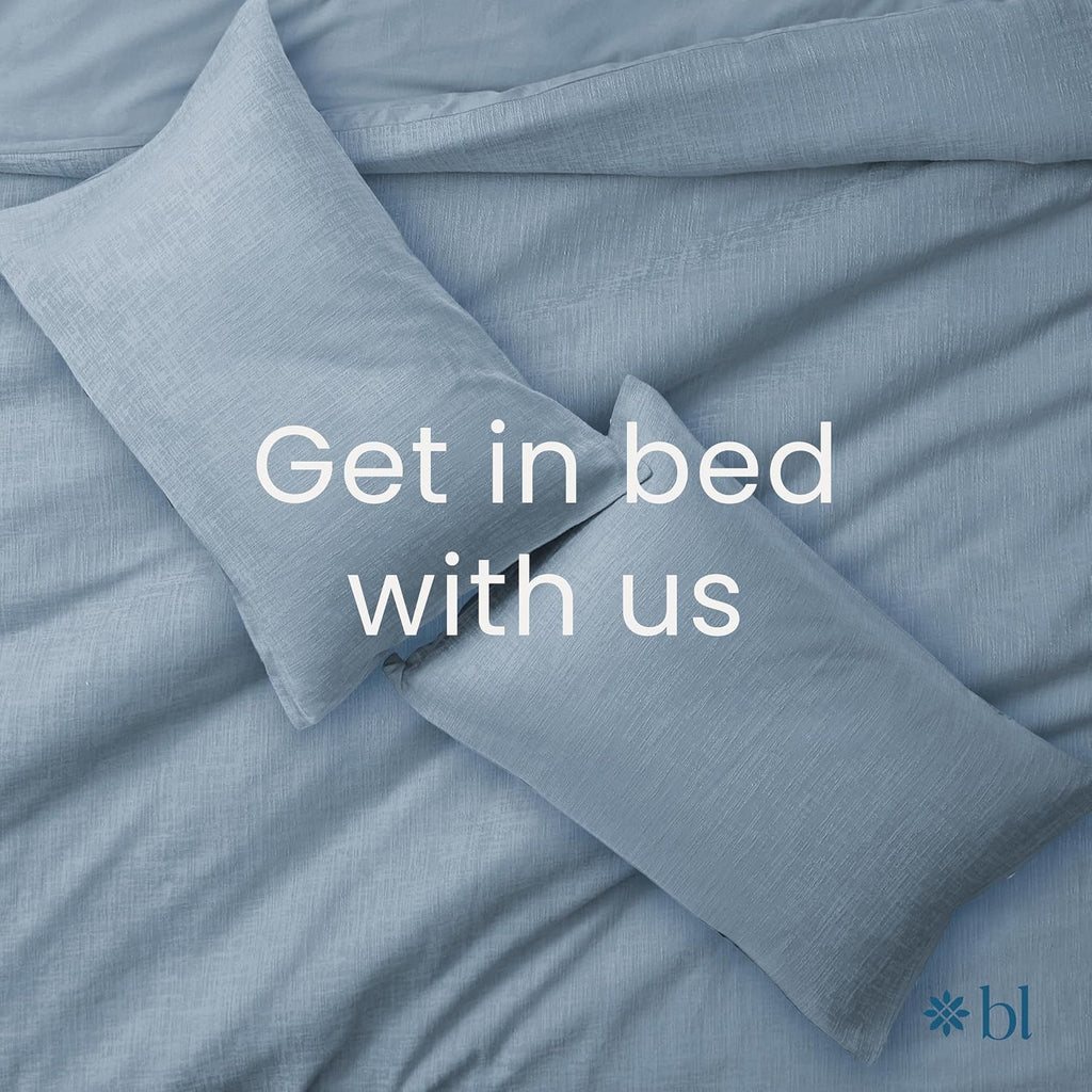 Blue Loom Duvet 100% Cotton Set, 3 Piece, Stone Washed Duvet Set King Size 104' x 92' with 2 Matching Pillow Shams, Comforter Not Included, Vivie - Denim Blue