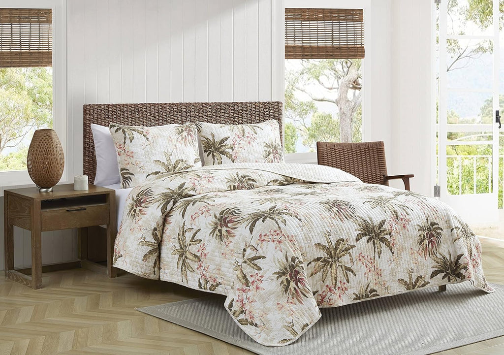 Tommy Bahama - Twin Quilt Set, Reversible Cotton Bedding with Matching Sham, Pre-Washed for Added Softness, Dorm Essentials (Bonny Cove Ivory)