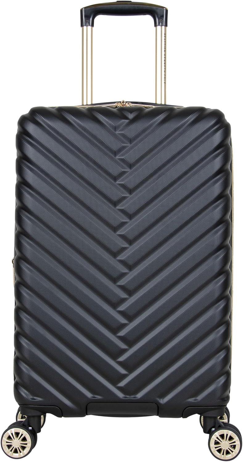 Kenneth Cole REACTION Madison Square Lightweight Hardside Chevron Expandable Spinner Luggage, Black, 2-Piece (20' Carry On + Backpack)